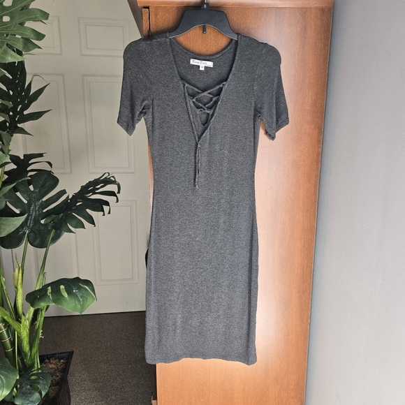 Velvet Torch Dresses & Skirts - Velvet Torch Charcoal Lace-Up Midi Dress